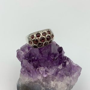 Unique Sterling Silver Genuine Garnet Dome Ring